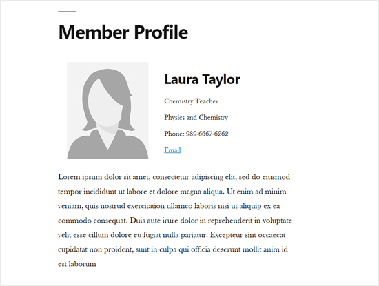 Одностраничная страница профиля сотрудника в WordPress