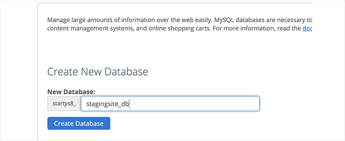 Staging site database