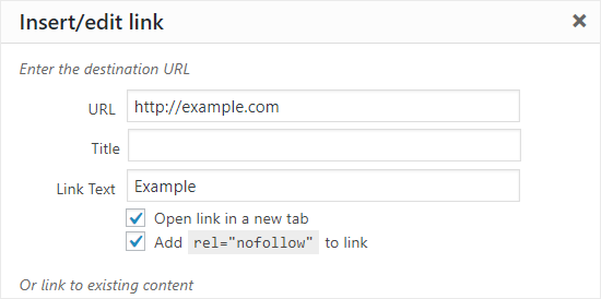 Add Nofollow attribute to a link in WordPress Classic Editor