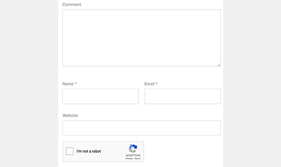 WordPress comment form with reCAPTCHA enabled