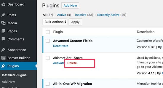 Does deactivating plugin delete data WordPress?