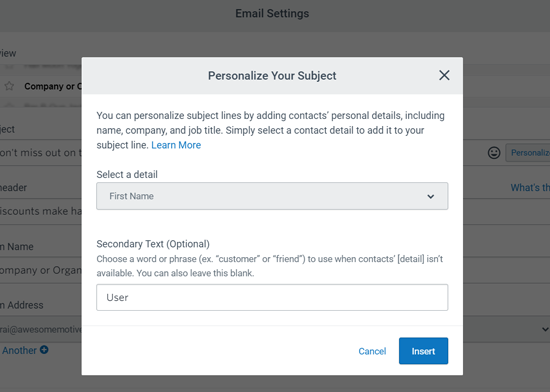 Personalize Subject Line for Your Email Blast in Constant Contact