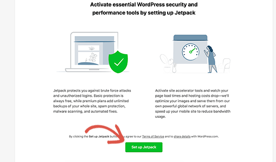 Screenshot of how to activate WordPress Jetpack plugin