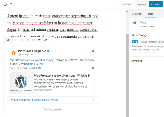 Actual Tweet Embedded in WordPress Post