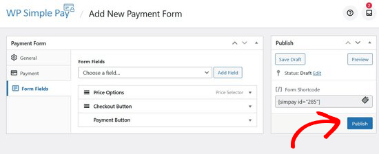 Publish your WP Simple Pay donation form 