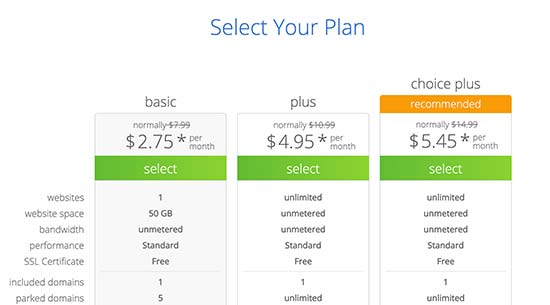 Bir hosting planı seçin