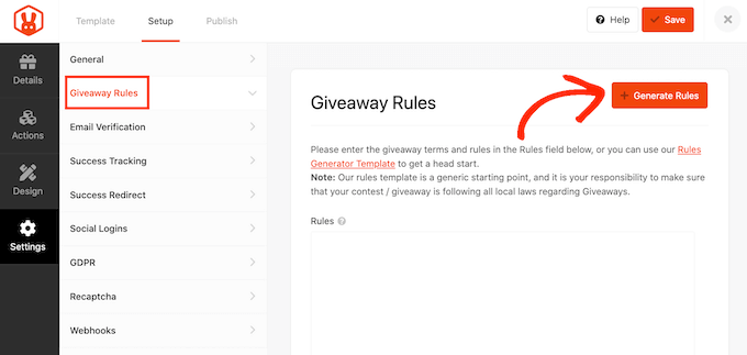Generating rules for your WordPress contest
