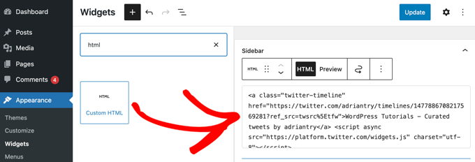 Embed Twitter Collection with Custom HTML Widget
