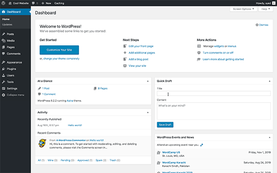 WordPress dashboard