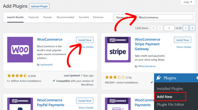 install WooCommerce plugin