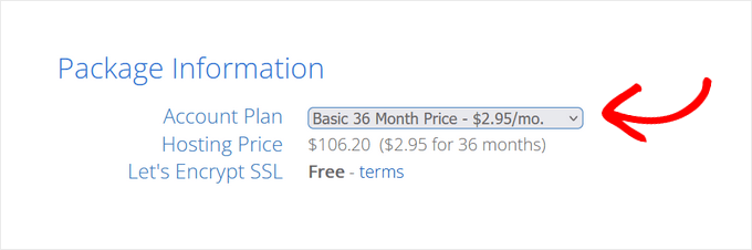 select the bluehost plan duration
