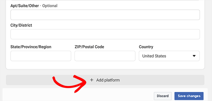Click Add platform button
