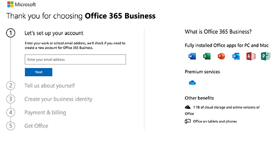 Iscrizione a Office 365 