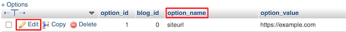 Edit options name