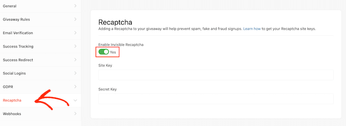 How to enable an invisible recaptcha to your photo contest