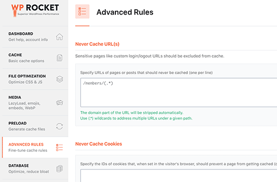 Advanced caching rules