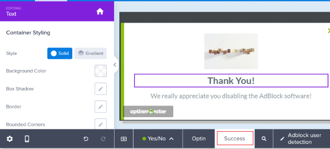 Modify the success view in AdBlock project