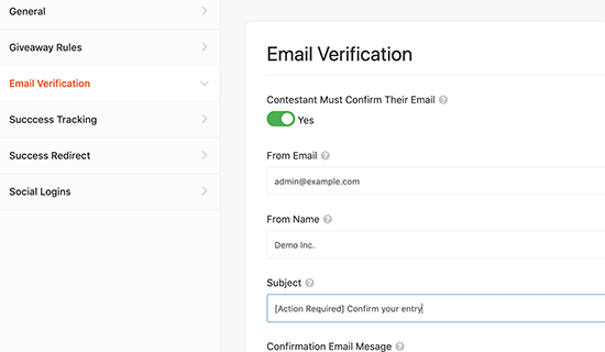 Enable email verification