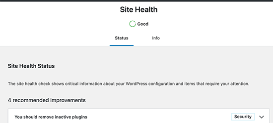 Punteggio di integrità del sito in WordPress 5.3