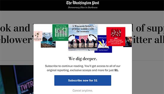 Paywall on the Washington Post website