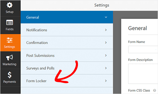 Impostazioni di WPForms Form Locker