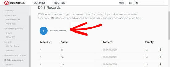 Добавить DNS-запись Домен.com