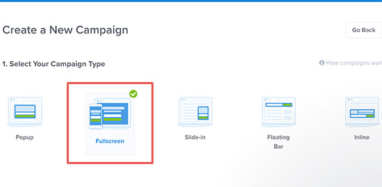 Choose full screen as your campaign type