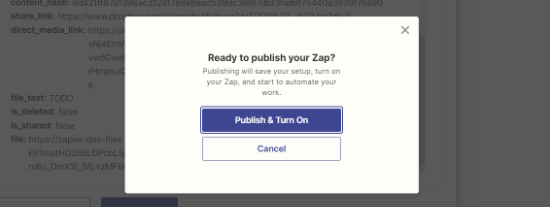 Click publish and turn on zap