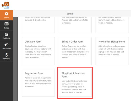 WPForms Blog Post Submission Template