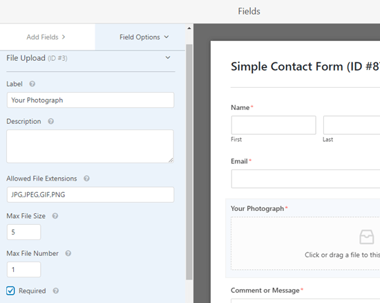 WPForms Edit File Upload Field