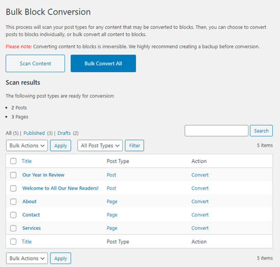 List of scanned content ready for conversion