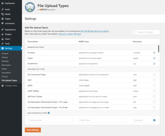 Inserimento in whitelist di tipi di file aggiuntivi in ​​WordPress