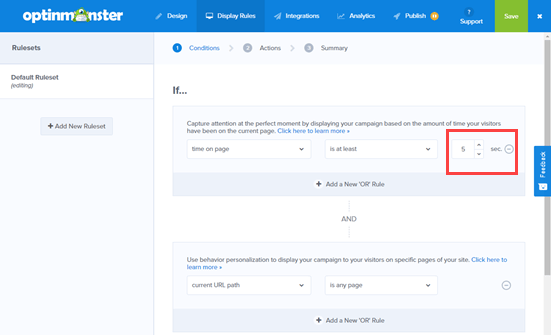 Modifica delle regole di visualizzazione del tuo tappetino di benvenuto in OptinMonster