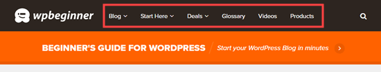 The WPBeginner navigation menu