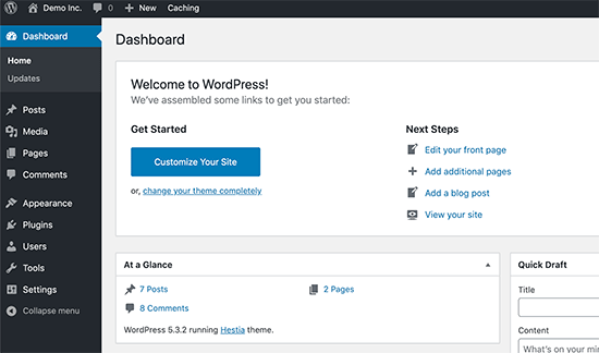 Приборная панель WordPress