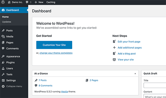 WordPress dashboard