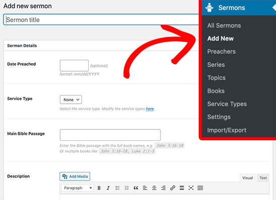 Add new sermon to WordPress