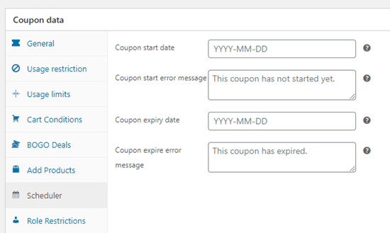 Setting a start and end date for your coupon in Advanced Coupons
