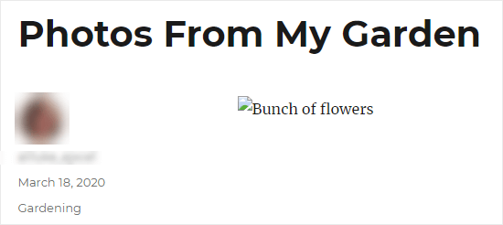 The alt text "Bunch of flowers" displays next to a broken image icon
