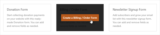Нажмите на кнопку 'Создать форму выставления счета / заказа', чтобы создать форму