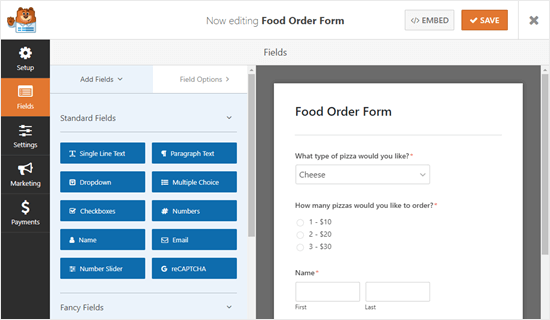Newly Created Takeout Delivery Form