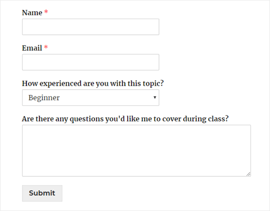 Student Online Class Registration Form