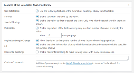 Tablepress Datatables Javascript Library