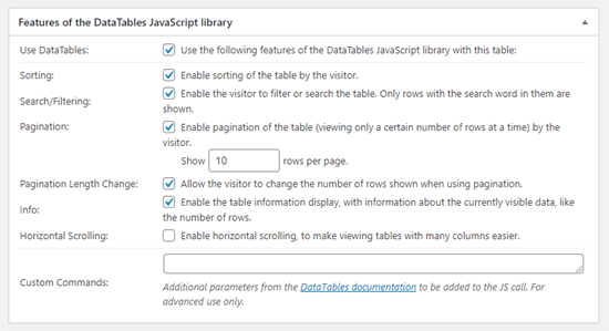 Advanced javascript options for your table