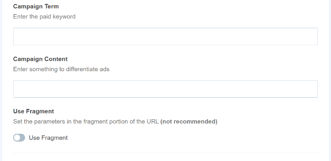 Additional options in URL builder Additional options in URL builder