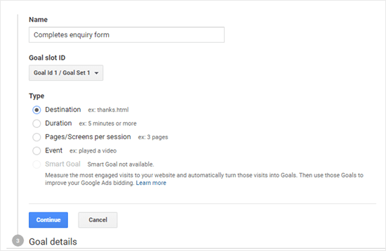 Google Analytics Destination Goal