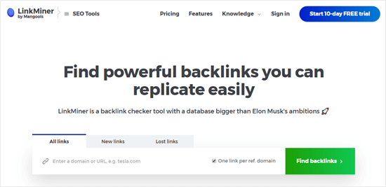 Linkminer Backlinks Tool
