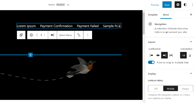 Navigational menu setting in FSE