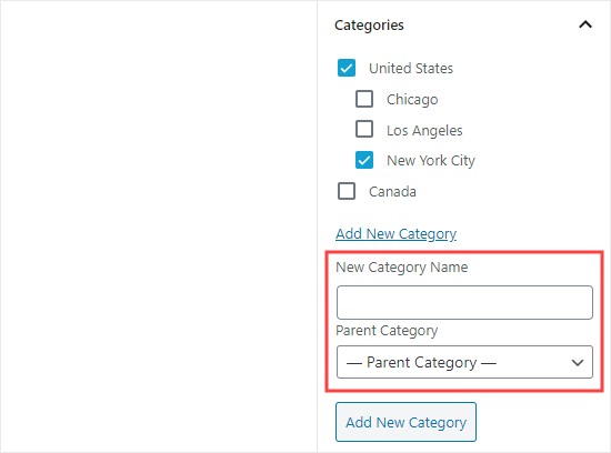 Categories Adding New Category