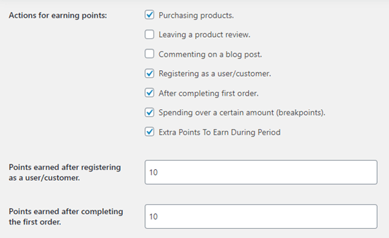 Loyalty Points Earning Actions